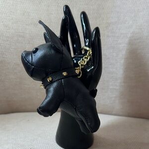 Black Leather Dog Keychain Bag Charm with Gold Accents